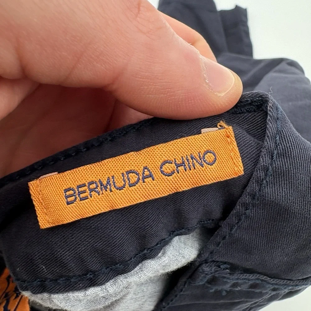 Tory Burch Bermuda Chino Shorts Navy Blue Gold Logo Button Size 25 EUC